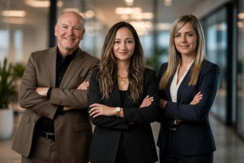 Ejecutivos de TEAM International posan en un entorno corporativo moderno, destacando la alianza con Sitecore para impulsar